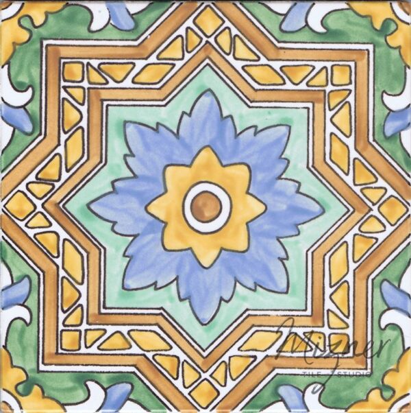 HP-726B Hand Painted Tile Dutch-Mizner Style by Mizner Tile Studio - Single Tile View